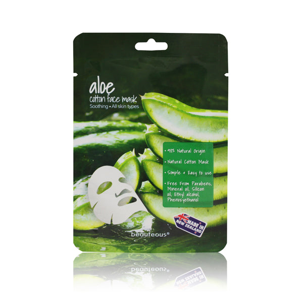 beauteous Aloe Natural Cotton Face Mask, 1 sheet or 10 sheets