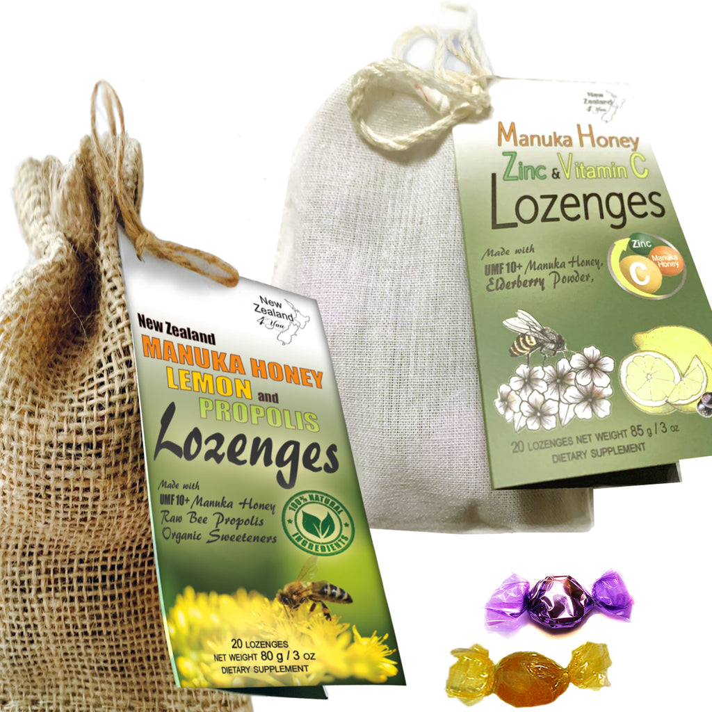 (2 Pack) Manuka Honey Zinc and Vitamin C Lozenges & Manuka Honey Propolis and Lemon Lozenges