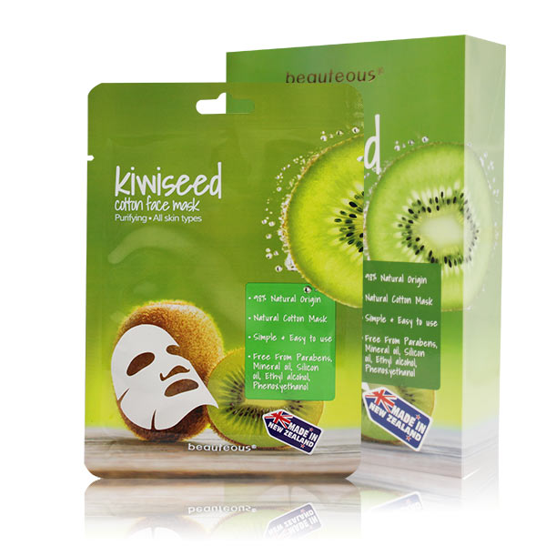 beauteous Kiwi Seed Natural Cotton Face Mask, 1 sheet or 10 sheets