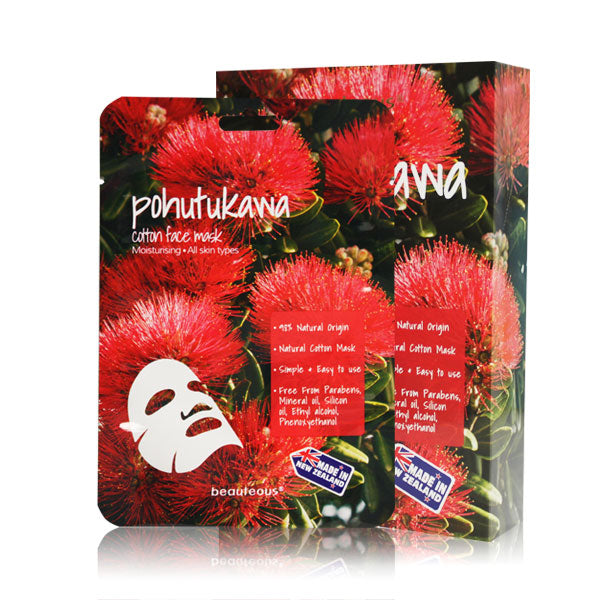 beauteous Pohutukawa Natural Cotton Face Mask, 1 sheet or 10 sheets