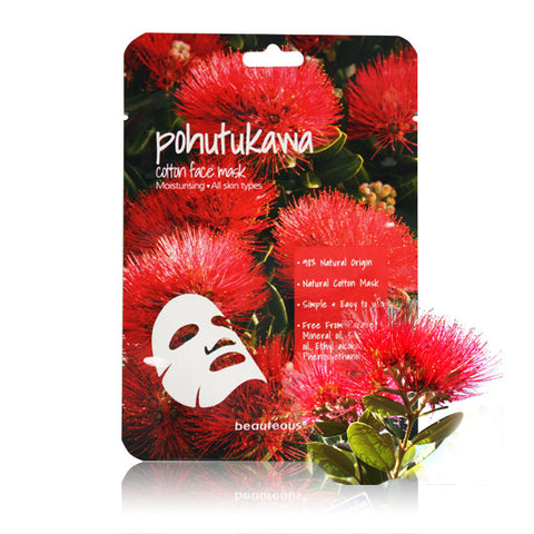 beauteous Pohutukawa Natural Cotton Face Mask, 1 sheet or 10 sheets